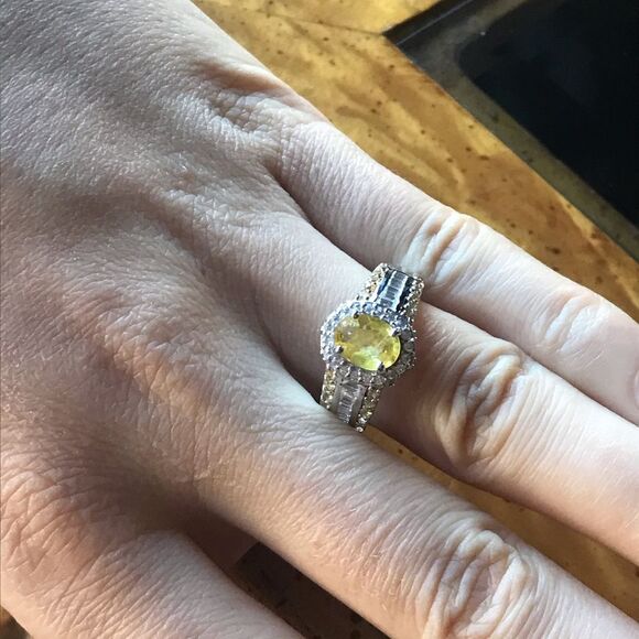 Natural Yellow Sapphire Sterling Silver Halo Ring Size 10 - Picture 9 of 10